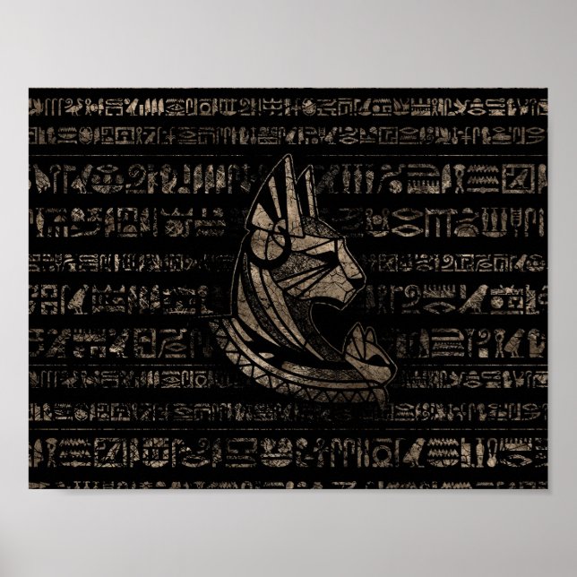 Bastet Egyptian Goddess -vintage gold on black Poster (Front)