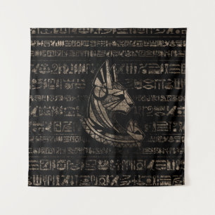 Bastet Egyptian Goddess -vintage gold on black Tapestry