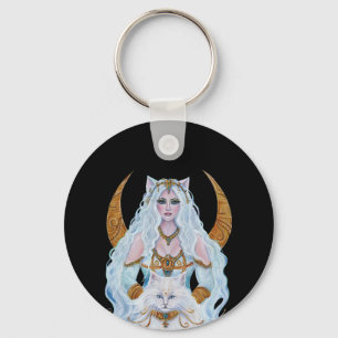 Bastet Egyptian goddess with cat by Renee Lavoie Key Ring