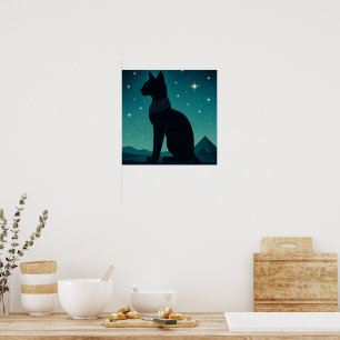 Bastet Poster Starry Egyptian Cat Art