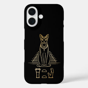 Bastet with name in hieroglyphs and Egypt Pyramid iPhone 16 Case