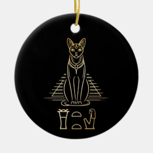 Bastet with name in hieroglyphs and Egypt Pyramid Ceramic Tree Decoration