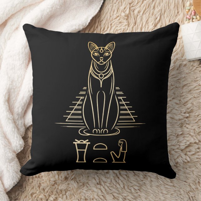 Bastet with name in hieroglyphs and Egypt Pyramid Cushion (Blanket)