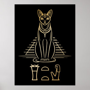 Bastet with name in hieroglyphs and Egypt Pyramid Poster