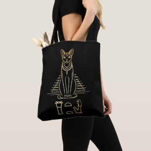 Bastet with name in hieroglyphs and Egypt Pyramid Tote Bag