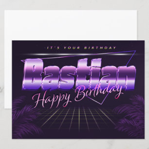 Bastian Name Vorname lila retro Karte Geburtstag Card