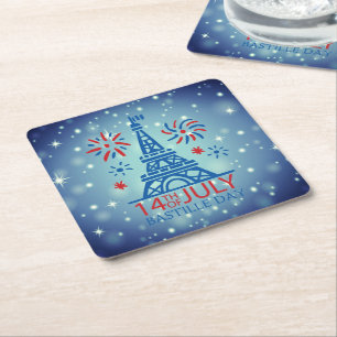 Bastille Day 14th July France French National   Square Paper Coaster