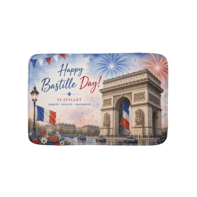 Bastille day Arc de triomphe Paris France firework Bath Mat (Front)