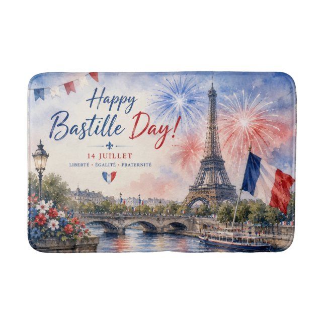 Bastille Day Eiffel Tower River Seine fireworks Bath Mat (Front)