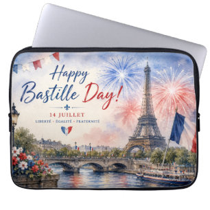 Bastille Day Eiffel Tower River Seine fireworks Laptop Sleeve