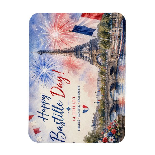 Bastille Day Eiffel Tower River Seine fireworks Magnet (Vertical)