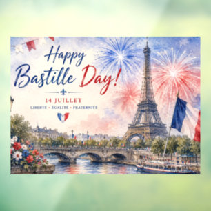 Bastille Day Eiffel Tower River Seine fireworks Window Cling