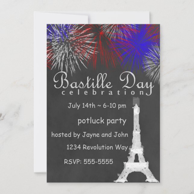 Bastille Day Fireworks Chalkboard Party Invitation (Front)
