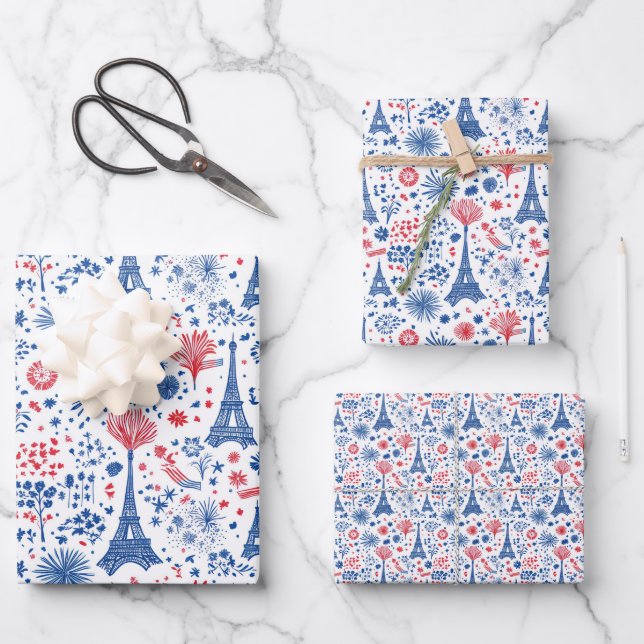Bastille Day France Pattern 1 Wrapping Paper Sheet (Front)