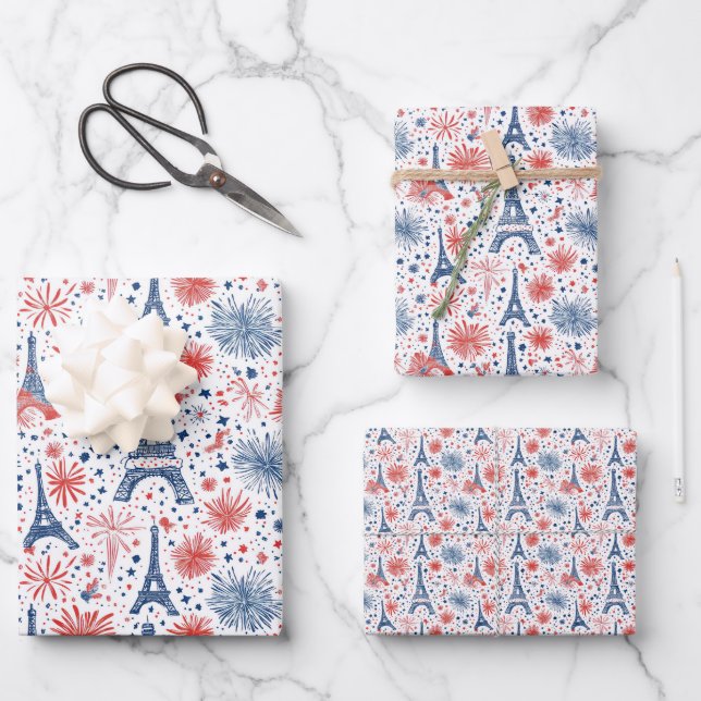 Bastille Day France Pattern 4 Wrapping Paper Sheet (Front)
