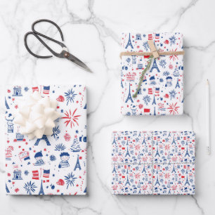 Bastille Day France Pattern 7 Wrapping Paper Sheet