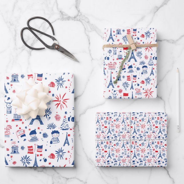 Bastille Day France Pattern 7 Wrapping Paper Sheet (Front)