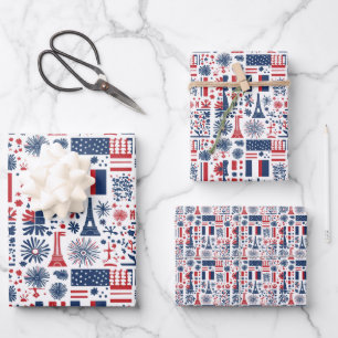 Bastille Day France Pattern 8 Wrapping Paper Sheet