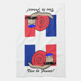 Bastille Day French Snail in a Beret Tea Towel