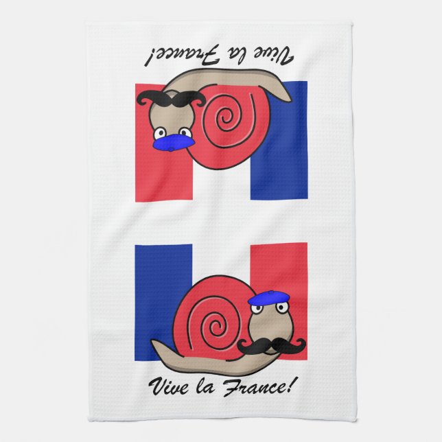 Bastille Day French Snail in a Beret Tea Towel (Vertical)