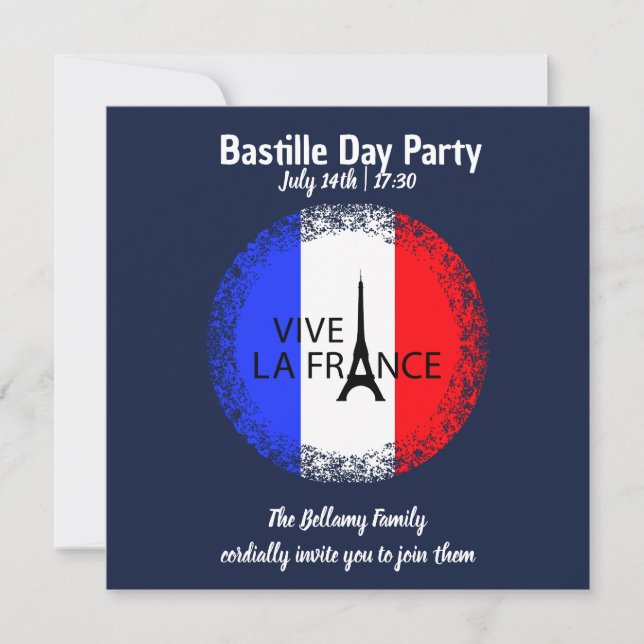 Bastille Day July 14th Celebration  Invitation (Front)