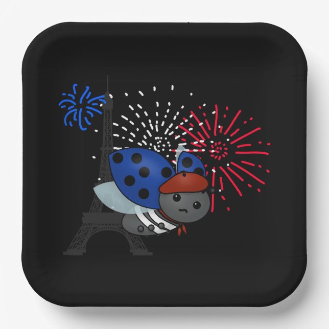 Bastille Day Ladybug, bored Paper Plates (Front)