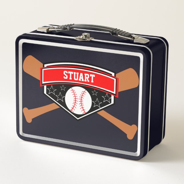 Bat and Baseball Personalise Lunch Box (Front)