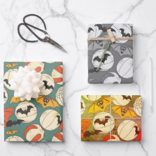 Bat and Beach balls Summerween Summer Halloween Wrapping Paper Sheet