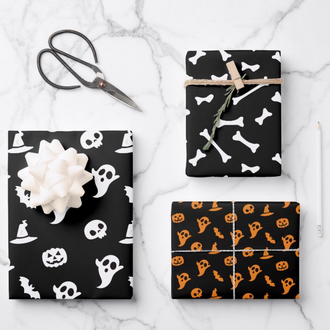 Bat and Ghost Halloween Pattern  Wrapping Paper Sheet (Front)