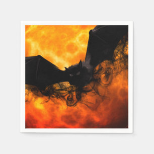 Bat and harvest moon fall black orange elegant  napkin