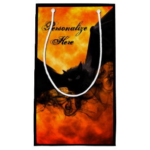 Bat and harvest moon fall black orange elegant  small gift bag
