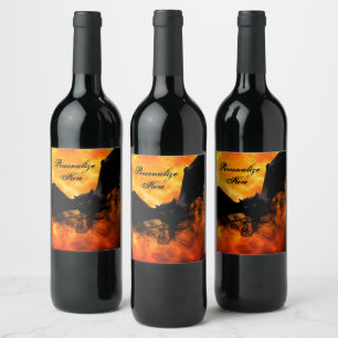 Bat and harvest moon fall black orange elegant  wine label