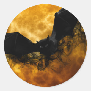 Bat and harvest moon fall black yellow elegant  classic round sticker