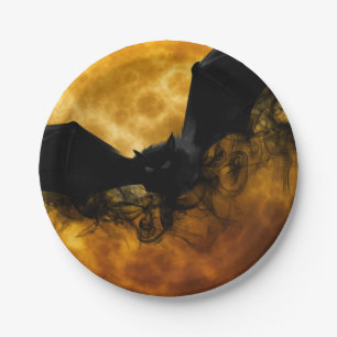 Bat and harvest moon fall black yellow elegant  paper plate