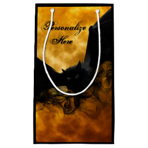 Bat and harvest moon fall black yellow elegant  small gift bag