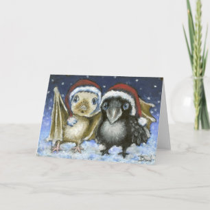 Bat and raven holiday card