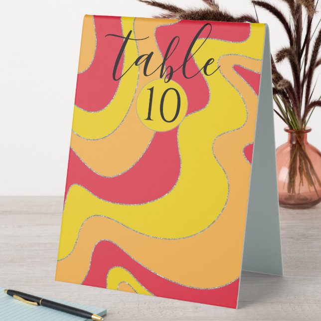 Bat Bar Mitzvah Table Tent Sign Silver Lined Waves (In SItu (Table))