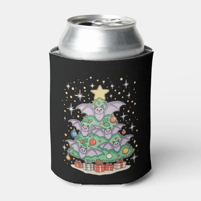 Bat Bird Christmas Tree Xmas Lights Santa Hat Can Cooler (Can Front)