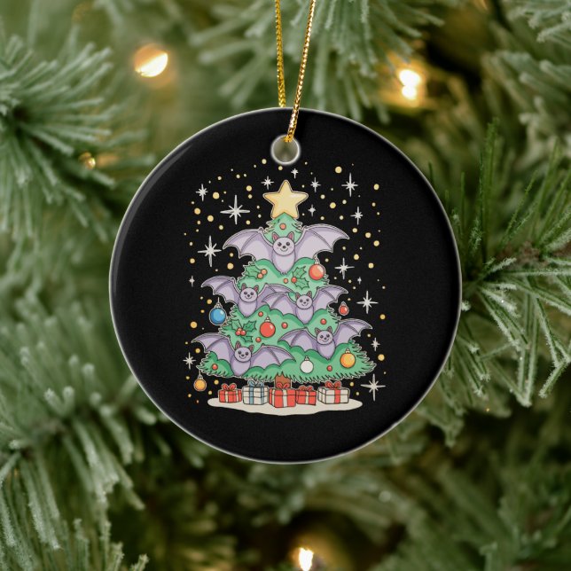 Bat Bird Christmas Tree Xmas Lights Santa Hat Ceramic Tree Decoration (Tree)