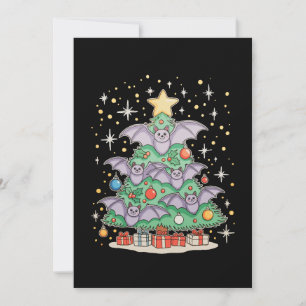 Bat Bird Christmas Tree Xmas Lights Santa Hat Holiday Card