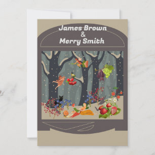 Bat Black Cat Fairytale Forest Fruits Wedding Invitation