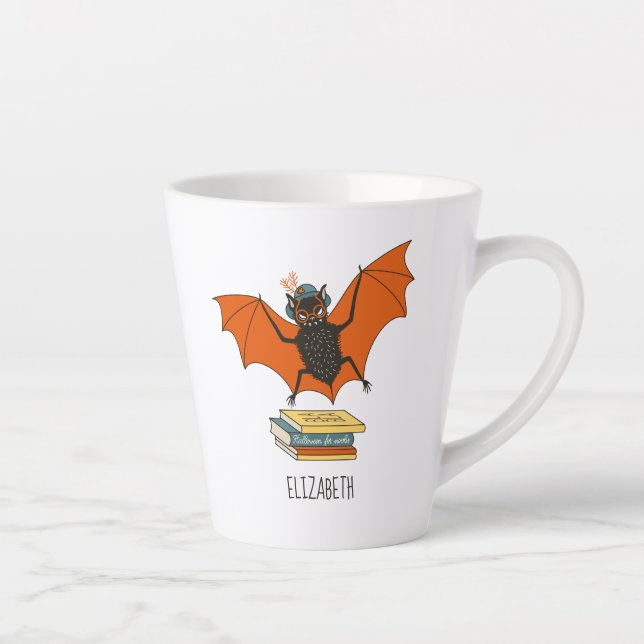 Bat Book Lover Funny Halloween Name Latte Mug (Right)
