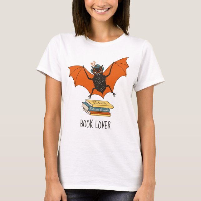 Bat Book Lover Funny Halloween T-Shirt (Front)