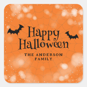 Bat Cobweb Happy Halloween Square Sticker