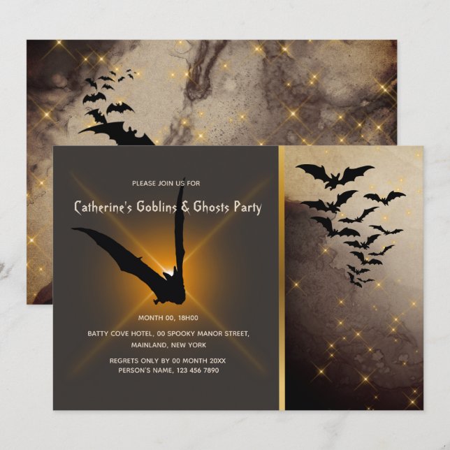 Bat colony fireflies night sky adult halloween invitation (Front/Back)