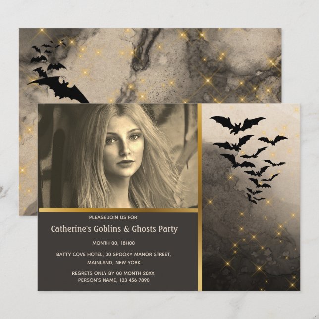 Bat colony night sky lights costume party adult invitation (Front/Back)