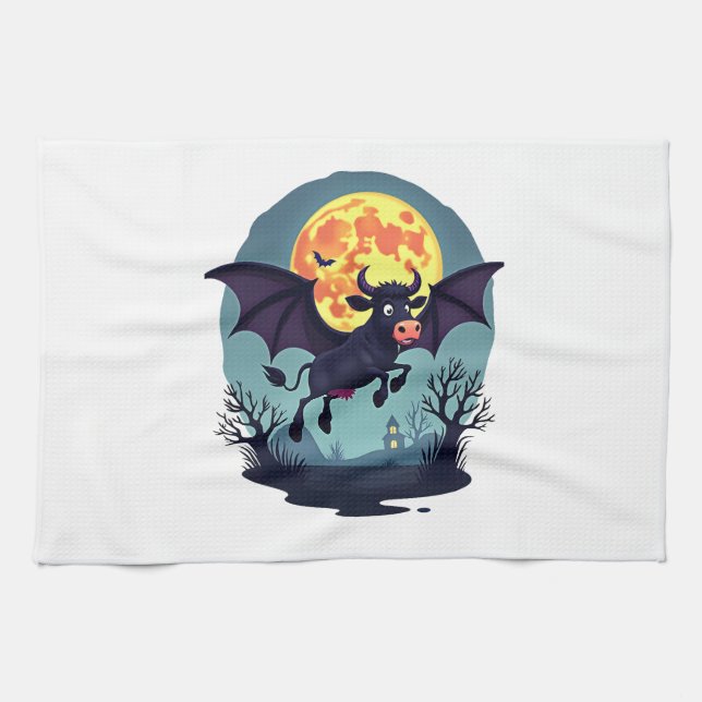 Bat Cow at Midnight Tea Towel (Horizontal)