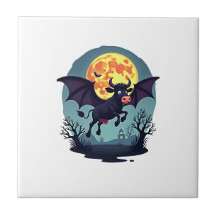 Bat Cow at Midnight Tile