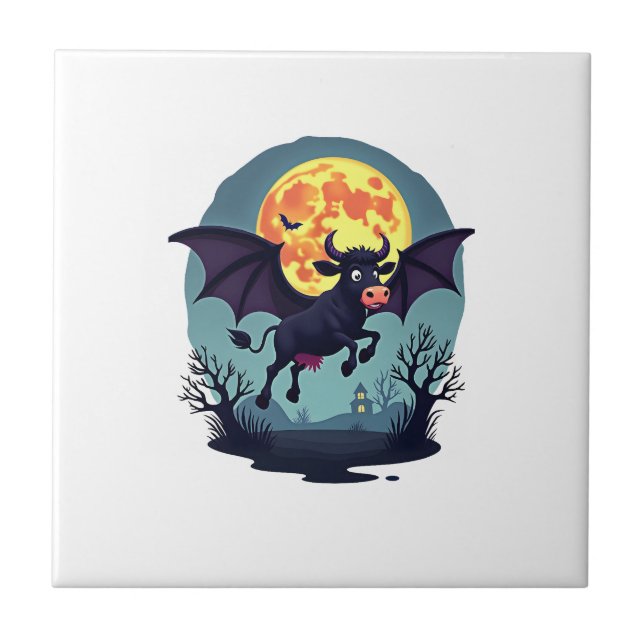 Bat Cow at Midnight Tile (Front)