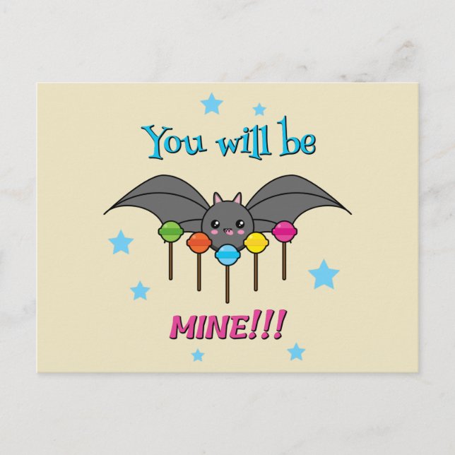 Bat Craving Lollipops - You Will Be Mine Holiday Postcard (Front)